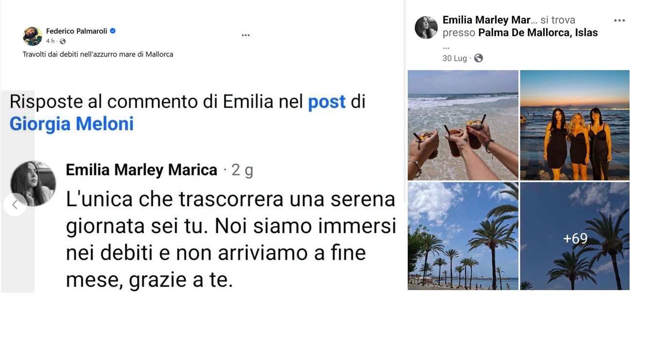 Critica Meloni: “Ti diverti solo tu, noi pieni di debiti”. Ma fa vacanza a Maiorca